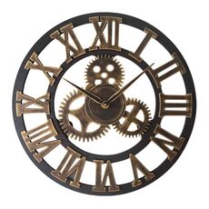 Orologio da parete retrò in legno rotondo monofacciale con numero di Roma, diametro: 30 cm (oro)
