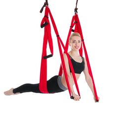 6 maniglie Bodybuilding Handstand Inelasticity Aerial Yoga Hammock (rosso)