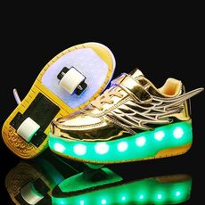 CD03 LED Scarpe da pattinaggio a rotelle con doppia ruota ad ala, misura: 40 (oro)