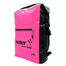Zaino impermeabile in PVC con doppia tracolla pieghevole per esterni, capacità: 25 litri (rosa)