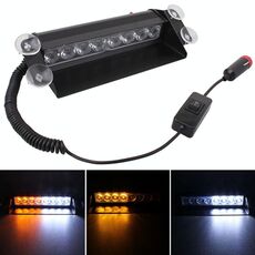 8W 800LM 8 LED Bianco + Luce gialla 3 modalità Angolo regolabile Flash strobo per auto Dash Lampada di avvertimento luce di emergenza con ventose, DC 12V