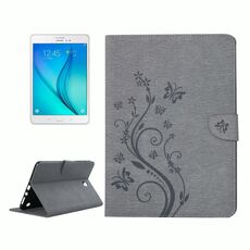 Per Galaxy Tab A 8.0 / T350 Fiori pressati Farfalla Modello Flip orizzontale Custodia in pelle PU con fibbia magnetica, supporto e slot per schede e portafoglio (grigio)
