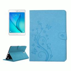 Per Galaxy Tab A 8.0 / T350 Fiori pressati Farfalla Modello Flip orizzontale Custodia in pelle PU con fibbia magnetica, supporto, slot per schede e portafoglio (blu)