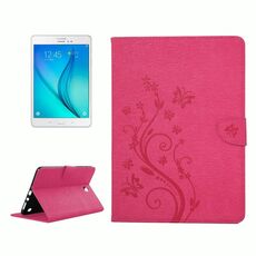 Per Galaxy Tab A 8.0 / T350 Fiori pressati Farfalla Modello Flip orizzontale Custodia in pelle PU con fibbia magnetica e supporto e slot per schede e portafoglio (magenta)