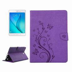 Per Galaxy Tab A 8.0 / T350 Fiori pressati Farfalla Modello Flip orizzontale Custodia in pelle PU con fibbia magnetica, supporto, slot per schede e portafoglio (viola)