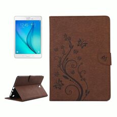 Per Galaxy Tab A 8.0 / T350 Fiori pressati Farfalla Modello Flip orizzontale Custodia in pelle PU con fibbia magnetica, supporto e slot per schede e portafoglio (marrone)