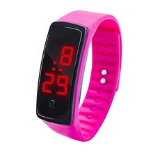 Orologio elettronico per bambini con cinturino in silicone con display digitale a LED (rosa)
