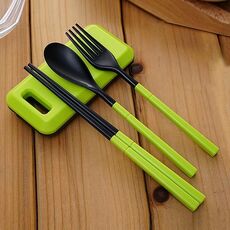 Set di bacchette forchetta posate da tavola pieghevole 3 in 1 ABS con scatola portaoggetti Set di stoviglie da viaggio per escursionismo da campeggio all'aperto (verde)