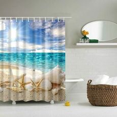 Tende da doccia da bagno lavabili in poliestere con conchiglia di stelle marine conchiglia da spiaggia 2 pezzi, dimensioni: 150X180cm (conchiglia solare)