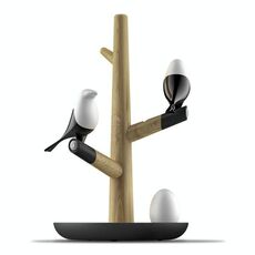 Lucky Bird LED Lampada da comodino Base in legno Sensore di movimento intelligente Soggiorno Camera da letto Lampada da scrivania (2 uccelli 1 uovo)