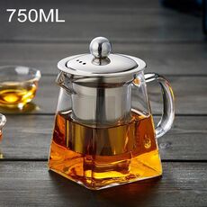 Teiera con filtro in vetro trasparente resistente al calore in acciaio inossidabile, capacità: 750 ml