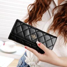 Portamonete portafogli in pelle PU con design a 3 pieghe, struttura in metallo, moda argyles, portamonete per donna (nero)