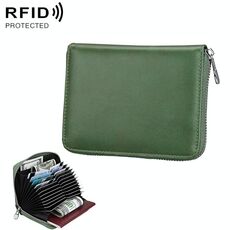 Pacchetto di carte multifunzionali in vera pelle RFID antimagnetico (verde militare)