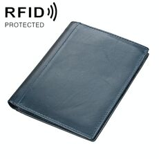 8235 RFID antimagnetico multifunzione Borsa per passaporto in pelle con trama a cavallo pazzo (blu)