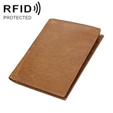 8235 RFID antimagnetico multifunzione Borsa per passaporto in pelle con trama a cavallo pazzo (marrone giallastro)