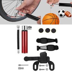 Pompa manuale in lega di alluminio per bicicletta portatile mini + toppa per pneumatici in plastica senza colla + leva per pneumatici (rossa)