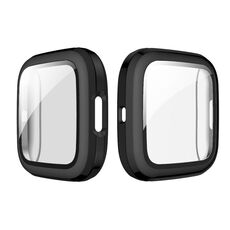 Per Fitbit Versa 2 Placcatura PC Shell + Pellicola in vetro temperato (nero)