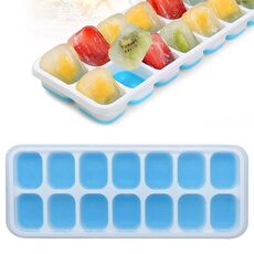 Stampo in silicone per griglia di ghiaccio quadrato per uso domestico, griglia per ghiaccio in silicone da 14 griglie con coperchio (blu)