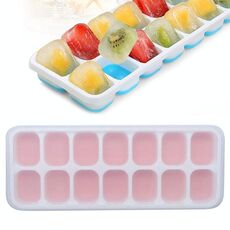 Stampo in silicone per griglia di ghiaccio quadrato per uso domestico, griglia per ghiaccio in silicone da 14 griglie con coperchio (rosa)
