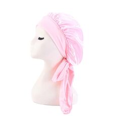 TJM-301-1 Cappello da notte elasticizzato regolabile a tesa larga in seta finta Nastro di raso Cappello rotondo Cuffia da doccia Cappello per la cura dei capelli, Taglia: Formato libero(Rosa)