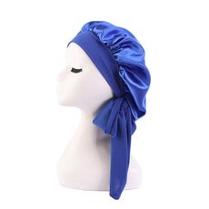 TJM-301-1 Cappello da notte elasticizzato regolabile a tesa larga in seta finta Nastro di raso Cappello rotondo Cuffia da doccia Cappello per la cura dei capelli, Misura: Formato libero (Royal Blue)