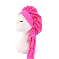 TJM-301-1 Cappello da notte elasticizzato regolabile a tesa larga in seta finta Nastro di raso Cappello rotondo Cuffia da doccia Cappello per la cura dei capelli, Misura: Formato libero (Rosa rossa)