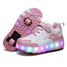 E68 Scarpe da pattinaggio per bambini a due ruote Scarpe con ruote leggere ricaricabili, taglia: 39 (rosa)