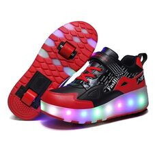 E68 Scarpe da pattinaggio per bambini a due ruote Scarpe da pattinaggio leggere ricaricabili, taglia: 39 (nero e rosso)