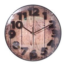 Orologio da parete rotondo digitale tridimensionale con venature del legno retrò semplice
