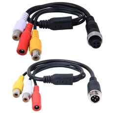 2 PCS 1 in 3 modi Monitor per auto per auto Videocamera DVR Maschio e femmina Cavo di prolunga per alimentazione video a 4 pin, Lunghezza: 34 cm