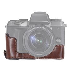 Base mezza custodia per fotocamera in pelle PU con filettatura da 1/4 di pollice per Canon EOS M5 (caffè)