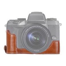 Base mezza custodia per fotocamera in pelle PU con filettatura da 1/4 di pollice per Canon EOS M5 (marrone)
