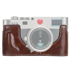 Base mezza custodia per fotocamera in pelle PU con filo da 1/4 di pollice per Leica M9 (caffè)