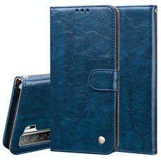 Per Huawei Nova 7 SE / Honor 30S (versione russa) Custodia in pelle a vibrazione orizzontale con struttura in cera d'olio stile business con supporto e slot per schede e portafoglio (blu)