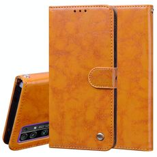 Per Huawei Honor 30 Custodia in pelle a vibrazione orizzontale con struttura in cera d'olio stile business con supporto e slot per schede e portafoglio (giallo)