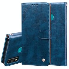Per Huawei Honor 9X Lite Custodia in pelle a vibrazione orizzontale con struttura in cera d'olio stile business con supporto, slot per schede e portafoglio (blu)
