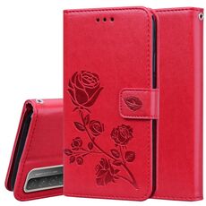 Per Huawei Honor 10x Lite Rose goffrato in pelle orizzontale in pelle flip in pelle PU con titolare e slot per schede e portafoglio (rosso)