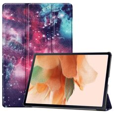 Per Samsung Galaxy Tab S7 Lite T730 / T735 custer in pelle PU verniciata con funzione di sonno / sveglia e supporto a 3 volte (nebulosa Galaxy)