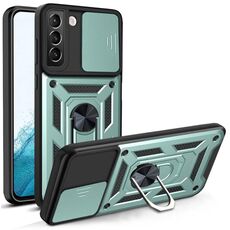 Per SAMAUNG GALAXY S22 + 5G Coperchio della fotocamera scorrevole Design TPU + custodia protettiva PC (verde scuro)