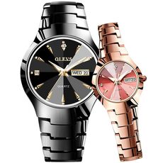 1 paio OLEVS 8697 orologio al quarzo luminoso impermeabile moda coppia (nero + oro rosa)