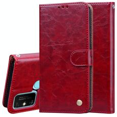 Per Huawei Honor 9A Custodia in pelle a vibrazione orizzontale con struttura in cera d'olio stile business con supporto, slot per schede e portafoglio (marrone rosso)