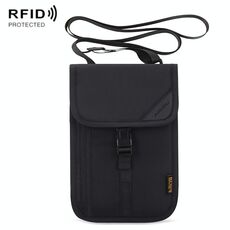 1062 Travel Passport Bag RFID Multi-funzione Document Holder Hanging Neck Ticket Custodia protettiva (Nero)
