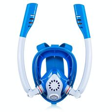 BAMBINI DOPPIO TUBO TUBO Full Secco Silicone Snorkeling Maschera Bicchieri da nuoto, Dimensioni: XS (Bianco Blu)