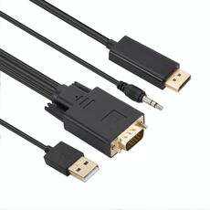 Cavo adattatore da VGA a DisplayPort con alimentatore per banda audio, lunghezza: 1,8 m (nero)