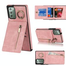 Per Samsung Galaxy Note20 Anello retrò e custodia per telefono con cerniera RFID (rosa)