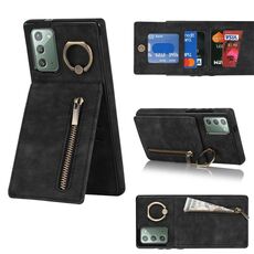 Per Samsung Galaxy Note20 Custodia per cellulare con anello retrò e cerniera RFID (nero)
