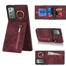 Per Samsung Galaxy Note20 Custodia per cellulare con anello retrò e cerniera RFID (rosso vino)