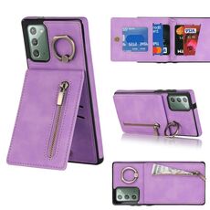 Per Samsung Galaxy Note20 Custodia per cellulare con anello retrò e cerniera RFID (viola)