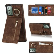 Per Samsung Galaxy Note20 Custodia per cellulare con anello retrò e cerniera RFID (marrone)