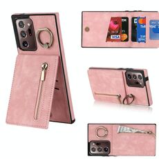 Per Samsung Galaxy Note20 Custodia per cellulare con anello ultra retrò e cerniera RFID (rosa)